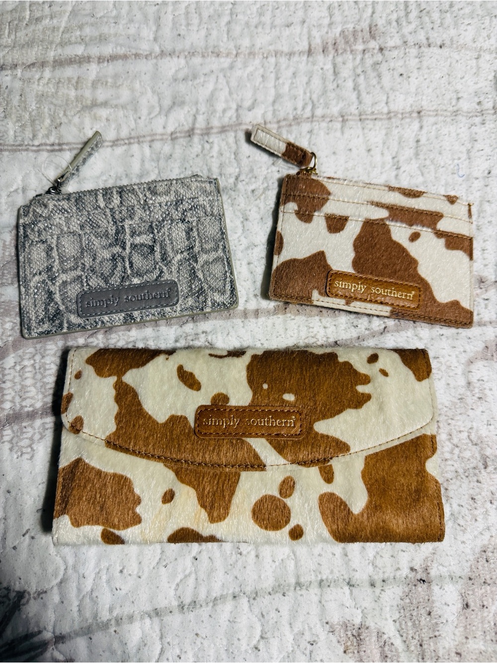 Simply Southern Brown & White Cowhide Wallet and Card Holder Trio